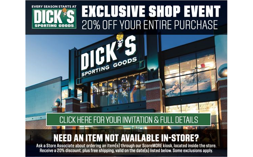 20% OFF AT DICK'S THIS WEEKEND!